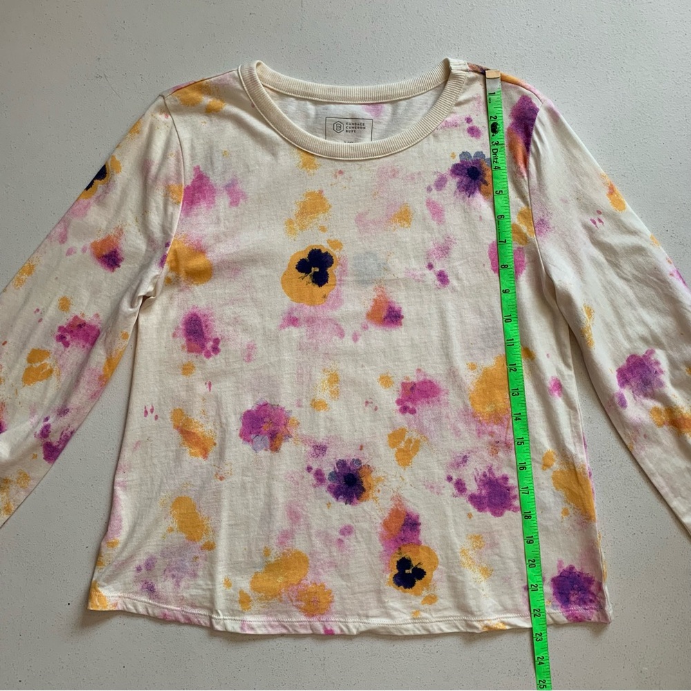 Candace Cameron Bure Pansy Floral Print Long Sleeve Tee Top Size XS NWOT - Picture 13 of 14